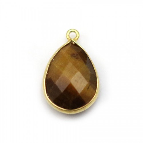 Oeil de tigre, goutte 1 anneau serti sur argent 925 doré à l'or fin, 13x17mm x 1pc