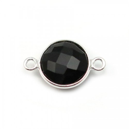 Black agate of round shape, 2 rings, set in silver, 11mm x 1pc