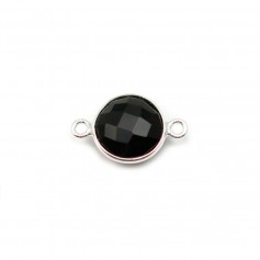 Agate noir de forme ronde, 2 anneaux sertie en argent 9mm x 1pc