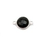 Agate noir de forme ronde, 2 anneaux sertie en argent 9mm x 1pc