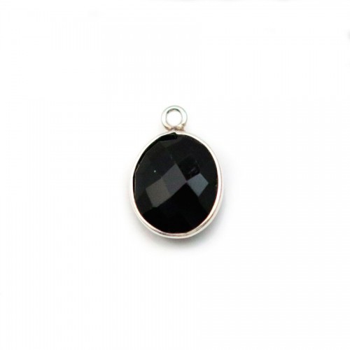 Agate noir de forme ovale, 1 anneau, sertie en argent , 9x11mm x 1pc