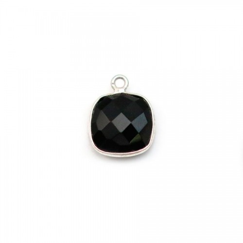Black Agate in shape of square, 1 ring, set in silver, 9mm x 1pc