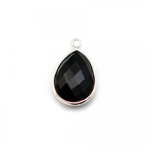 Black Agate in the shape of a drop, 1 ring, set in silver, 11x15mm x 1pc