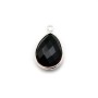Agate noir en forme de goutte, 1 anneau, sertie en argent , 11x15mm x 1pc