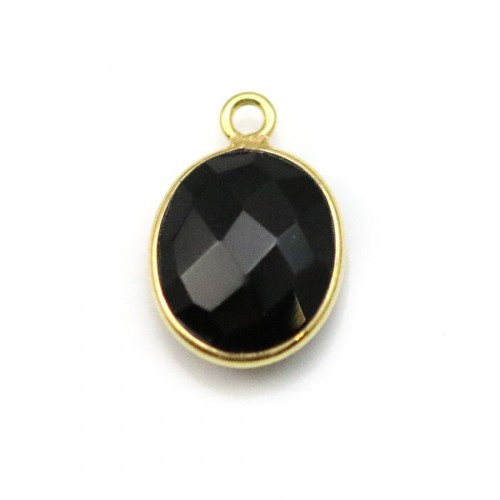 Black agate in oval shape, 1 ring, set in gilt silver, 11 * 13mm x 1pc