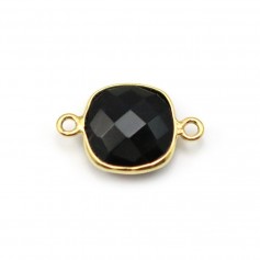 Agate noir de forme carré, 2 anneaux, serti en argent doré, 11mm x 1pc