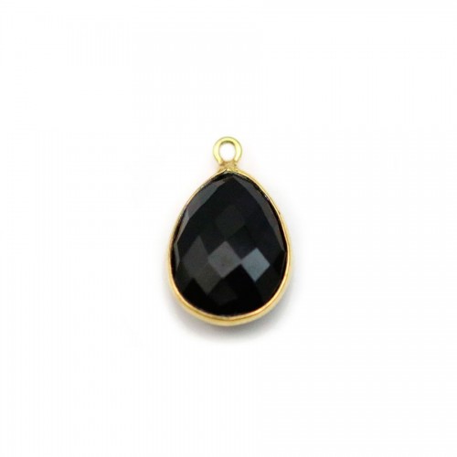 Agate in black color in the shape of a drop, 1 ring, set in gilt silver, 11x15mm x 1pc