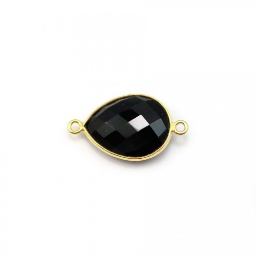 Black agate in the shape of a drop, 2 rings, set in gilt silver, 11x15mm x 1pc