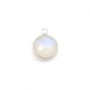 Pierre de lune ronde, 1anneau, sertie sur argent, 9mm x 1pc
