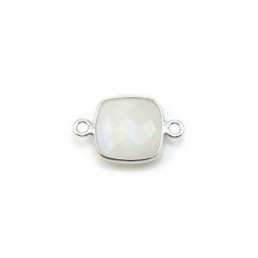 Pierre de lune de forme carré, 2 anneaux, sertie en argent, 9mm x 1pc