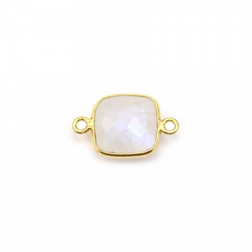 Pierre de lune carré, 2 anneaux, sertie sur argent doré, 9mm x 1pc