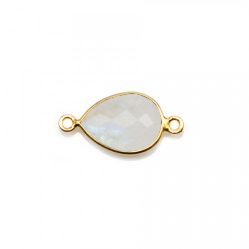 Moonstone in the shape of drop, 2 rings set on golden silver, 11x15mm x 1pc