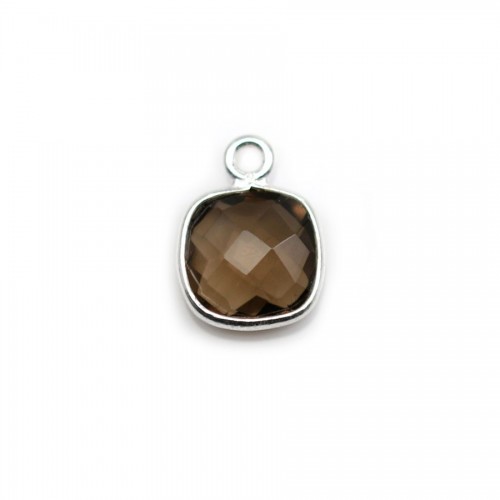 Facetada de almofada de quartzo fumado em prata 9mm x 1pc