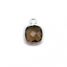 Quartz fumé coussin facette sertie sur argent 9mm x 1pc