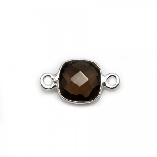 Cuarzo ahumado facetado en plata 2 anillos 9mm x 1pc