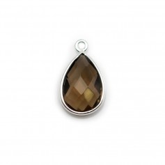 Quartz fumé goutte facette sertie sur argent doré 11x15mm x 1pc