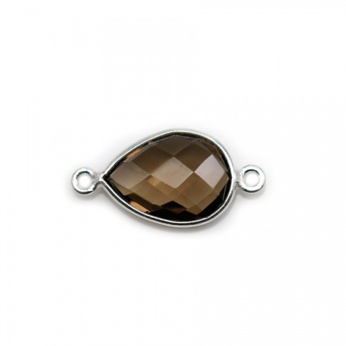 Faceted drop smoky quartz set in silver 2 rings 11x15mm x 1pc