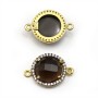 Quartz fumé rond facette sertie en argent 925 doré à l'or fin avec zirconium 15mm x 1pc