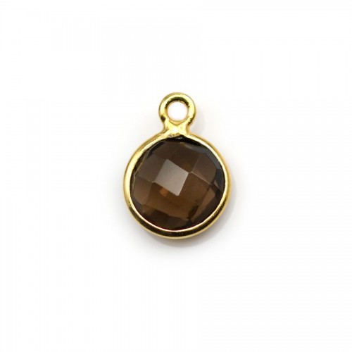 Faceted round smoky quartz set in gold-plated silver 9mm x 1pc
