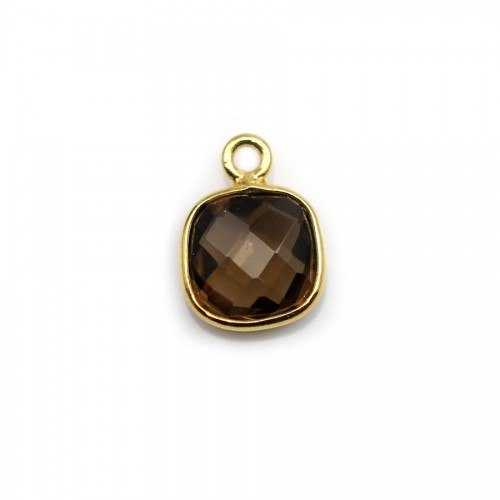 Faceted cushion cut smoky quartz set in gold-plated silver 9mm x 1pc