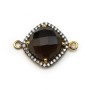 Quartz fumé rhombe sertie en argent doré avec zirconium 15mm x 1pc