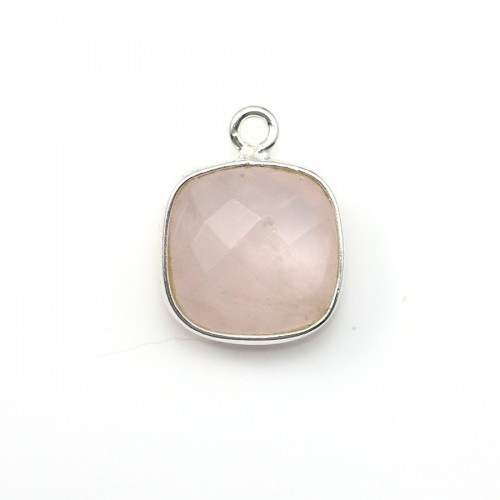 Faceted cushion cut rose quartz set in sterling silver 11mm x 1pc