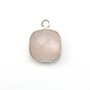Quartz rose coussin facette sertie sur argent 925 11mm x 1pc