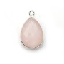 Quartz rose goutte facette sertie sur argent 925 13x17mm x 1pc