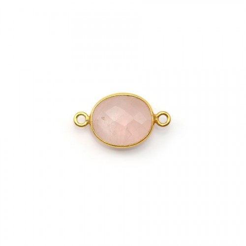 Faceted oval rose quartz set in gold-plated silver 2 rings 9x11mm x 1pc
