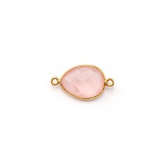 Quartz rose goutte facette sertie sur argent doré 2 anneaux 11x15mm x 1pc
