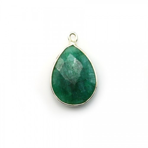 Pierre traitée couleur émeraude sertie sur argent goutte facettée 13x17mm x 1pc