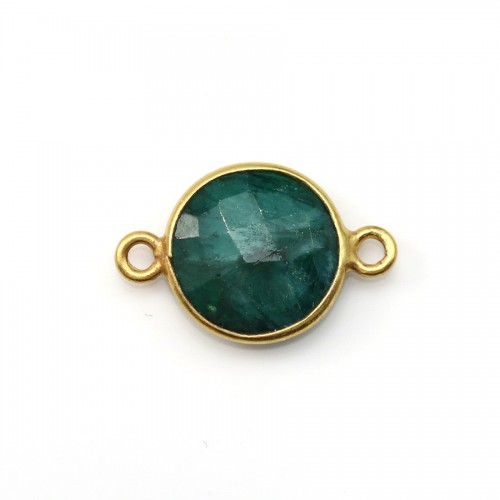 Faceted round treated gemstone emerald color set in gold-plated silver 2 rings 11mm x 1pc