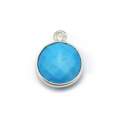 Turquoise reconstituée rond 1 anneau sertie en argent x 1pc