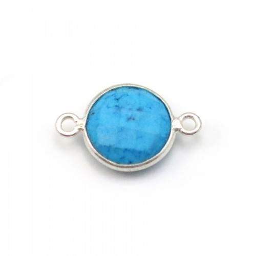 Turquoise reconstituée rond 2 anneaux sertie en argent x 1pc