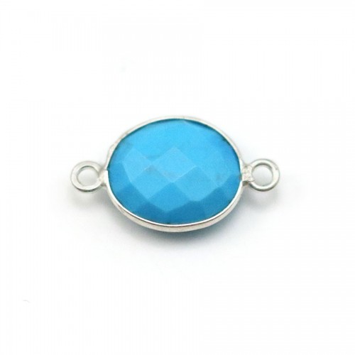 Turquoise reconstituée ovale 2 anneaux sertie en argent x 1pc