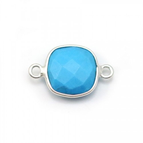 Turquoise reconstituée carré 2 anneaux sertie en argent x 1pc