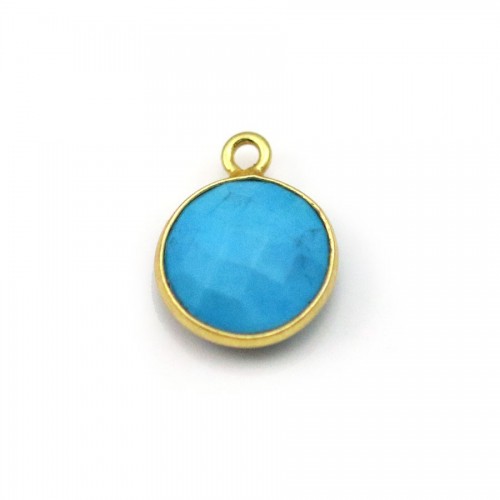 Turquoise reconstituée rond 1 anneau sertie en argent doré x 1pc