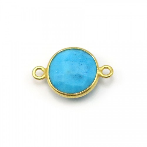 Turquoise reconstituée rond 2 anneaux sertie en argent 925 doré à l'or fin x 1pc