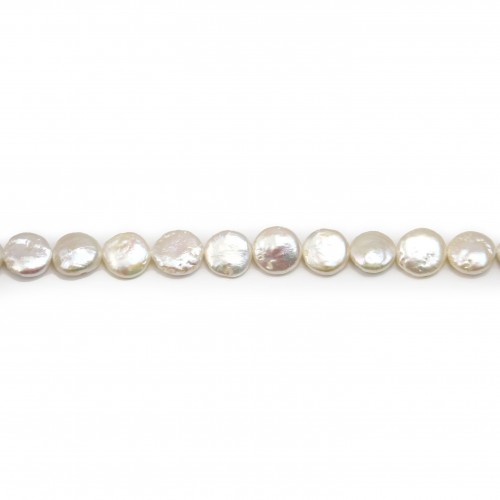 Perlas de agua dulce cultivadas, blancas, redondas planas, 10mm x 39cm