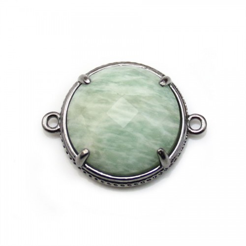 Intercalaire en amazonite sertie en métal, de forme ronde, 18mm x 1pc