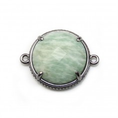 Intercalaire en amazonite sertie en métal, de forme ronde, 18mm x 1pc