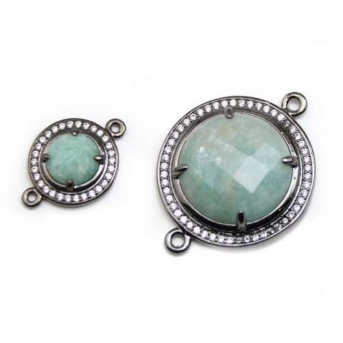 Amazonite spacer set in metal & zirconium, in round shape x 1pc