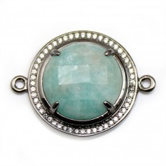 Intercalaire en amazonite sertie en métal & zirconium, de forme ronde x 1pc