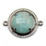 Intercalaire en amazonite sertie en métal & zirconium, de forme ronde x 1pc
