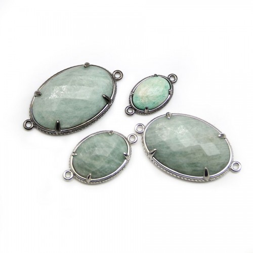 Intercalaire en amazonite sertie en métal, de forme ovale x 1pc