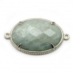 Intercalaire en amazonite sertie en métal, de forme ovale x 1pc