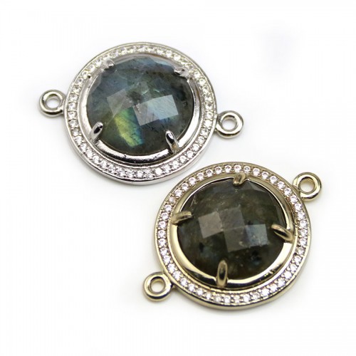 Labradorite spacer set with metal & zirconium, in round shape, 22mm x 1pc
