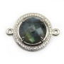 Intercalaire en labradorite sertie en métal & zirconium, de forme ronde, 22mm x 1pc