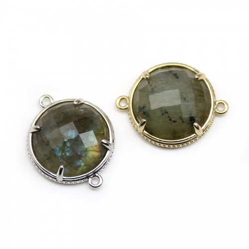 Intercalaire en labradorite sertie en métal, de forme ronde, 18mm x 1pc