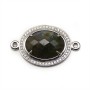 Intercalaire en labradorite sertie métal & zirconium, de forme ovale, 20x25mm x 1pc
